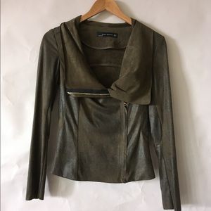 Zara faux suede asymmetric moto jacket S